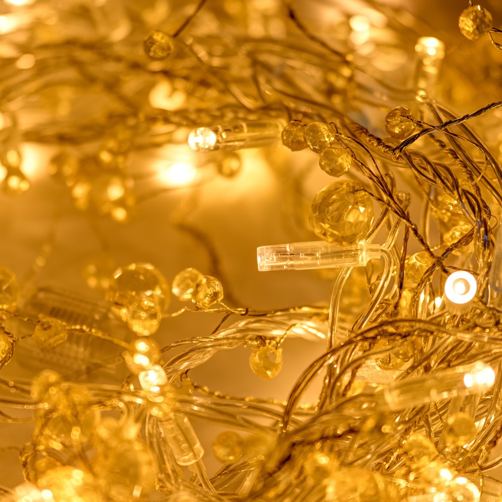 LED Lichterkette 80er warmweiß mit Kristallen, 8m, Eco Fix